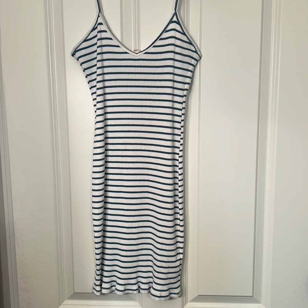 Blue and white striped mini dress
